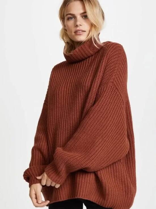 Free People Sweaters - Free People Rust Swim Too Deep Oversized Cotton Blend Knit Turtleneck Sweater